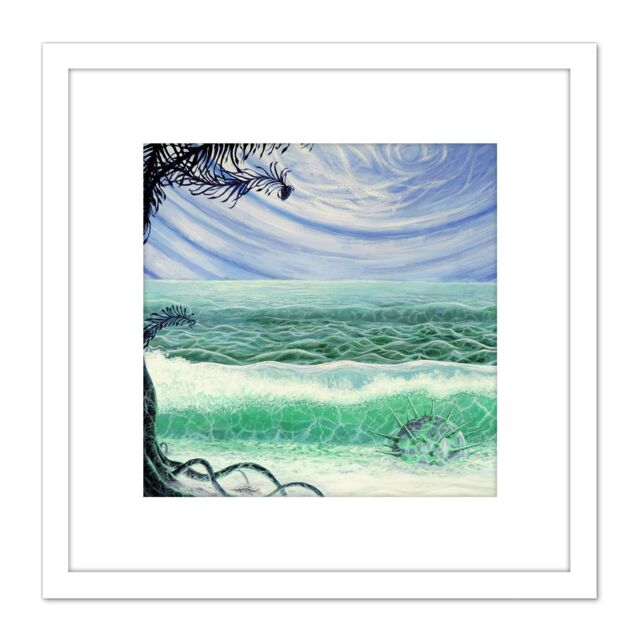 Artery8 Ivashchenko Space Planet Water Life Moon Painting 8X8 Inch Square Wooden Framed Wall Art Print Picture with Mount in White - image 1