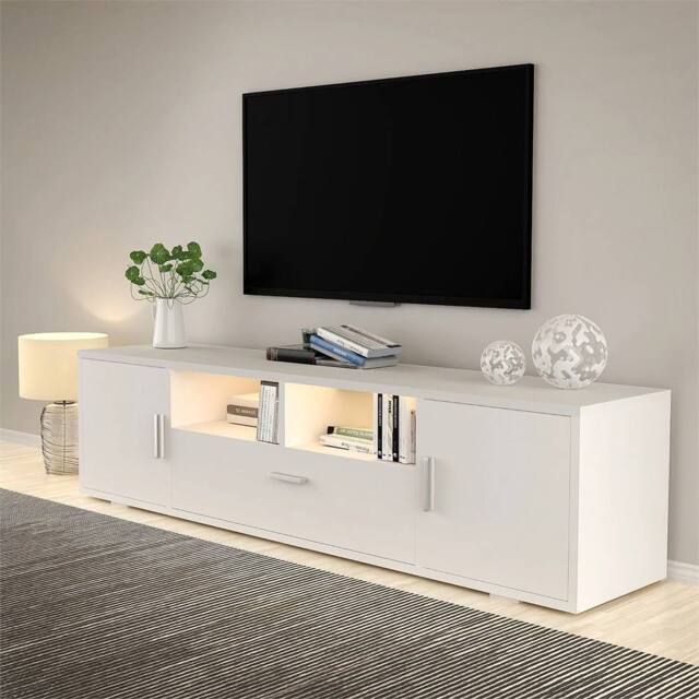 Nordara LED TV White Cabinet Unit High Gloss MDF Entertainment RGB Lights - image 1
