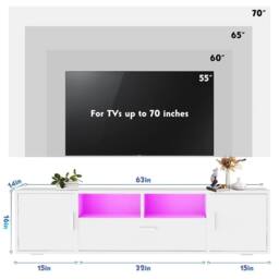 Nordara LED TV White Cabinet Unit High Gloss MDF Entertainment RGB Lights - thumbnail 2