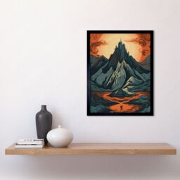 "Artery8 Wall Art Print Erebor The Lonely Mountain Landscape Art Framed in Black - Size: W12"" x H16""" - thumbnail 2
