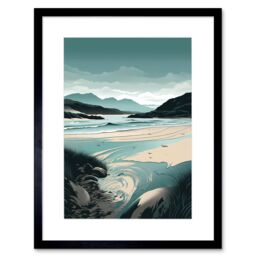 "Artery8 Wall Art Print Luskentyre Sands Coastal Landscape Artwork Framed 9X7 Inch in Black - Size: W7"" x H9""" - thumbnail 1
