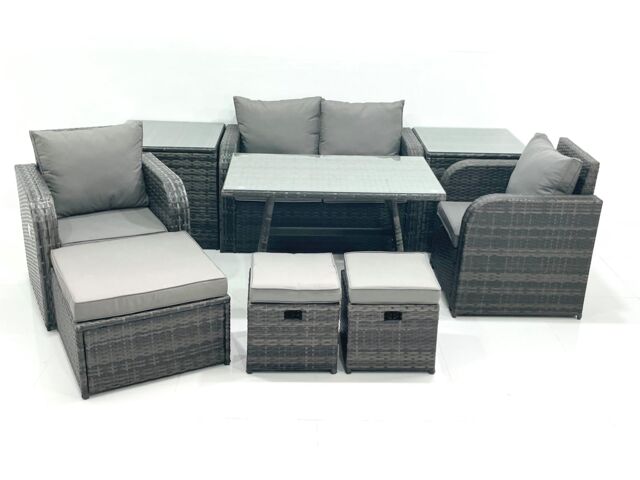 Fimous Outdoor Garden Furniture Set with Reclining Chair 3 Footstool 2 Side Table in Dark Grey - image 1