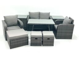 Fimous Outdoor Garden Furniture Set with Reclining Chair 3 Footstool 2 Side Table in Dark Grey - thumbnail 1