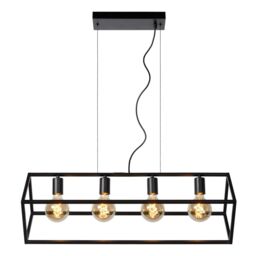 Lucide 'FABIAN' Dimmable Adjustable Height Modern Bar Pendant Light 4xE27 in Black - thumbnail 6