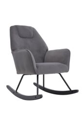 H&O Direct Comfy Upholstered Rocking Chair for Nursery with Black Legs in Grey - thumbnail 3