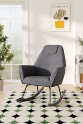 H&O Direct Comfy Upholstered Rocking Chair for Nursery with Black Legs in Grey - thumbnail 2