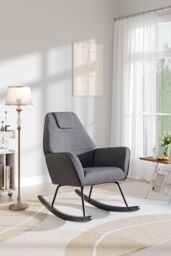 H&O Direct Comfy Upholstered Rocking Chair for Nursery with Black Legs in Grey - thumbnail 1