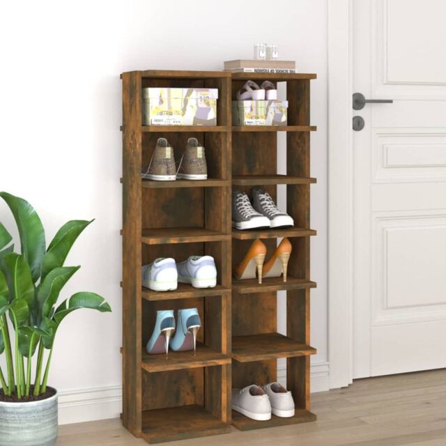 Berkfield Home Shoe Racks 2 pcs Smoked Oak 27.5x27x102 cm Engineered Wood in Brown - image 1