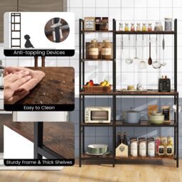 Costway Bakers Rack 5-Tier Coffee Bar Table 159 cm Large Microwave Stand-Coffee in Brown - thumbnail 3
