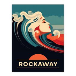"Artery8 Wall Art Print The Seaside Calls Rockaway Beach New York USA Sunset Woman of the Waves Sea Siren Ocean Poster in Blue - Size: W24"" x H32""" - thumbnail 1