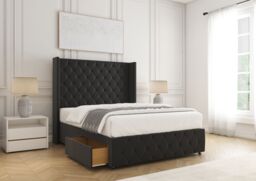 "BSSPOKE Ruby Divan Bed Plush Velvet 54""Headboard 2Drawers Footend No Mattress in Black - Size: Double" - thumbnail 1