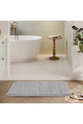 Living and Home Soft Absorbent Bath Mat Rug in Grey - Size: 40 x 60 cm - thumbnail 3