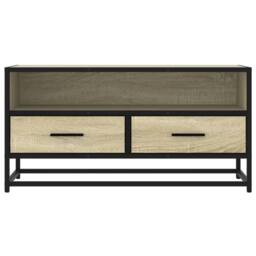 Berkfield Home TV Cabinet Sonoma Oak 80x34.5x40 cm Engineered Wood & Metal in Light Tan - thumbnail 4
