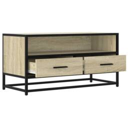 Berkfield Home TV Cabinet Sonoma Oak 80x34.5x40 cm Engineered Wood & Metal in Light Tan - thumbnail 7