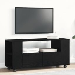 Berkfield Home TV Cabinet with Wheels Black Oak 102x34.5x43 cm Engineered Wood - thumbnail 1