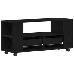 Berkfield Home TV Cabinet with Wheels Black Oak 102x34.5x43 cm Engineered Wood - thumbnail 8
