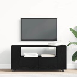 Berkfield Home TV Cabinet with Wheels Black Oak 102x34.5x43 cm Engineered Wood - thumbnail 3