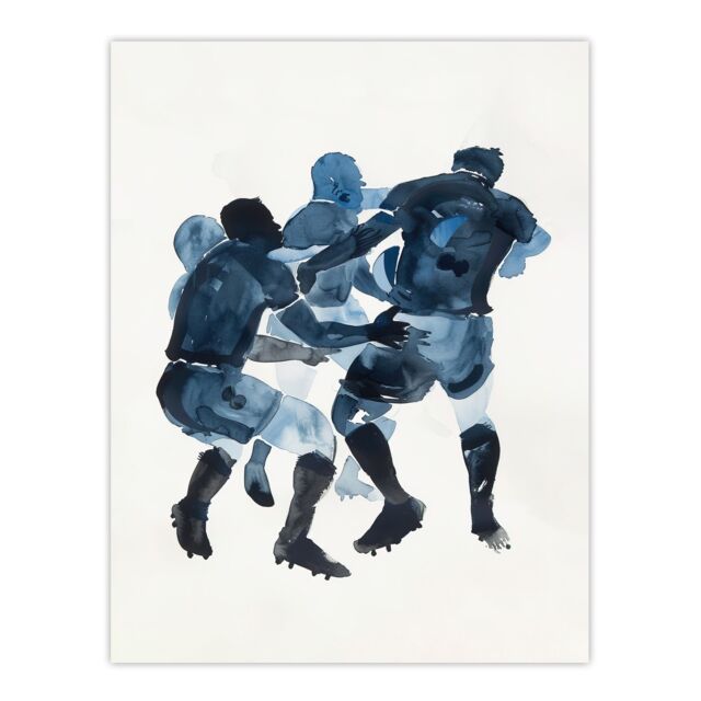 "Artery8 Scrum Rugby Football Sport Players Watercolour Wall Art Print in Dark Blue - Size: W24"" x H32""" - image 1