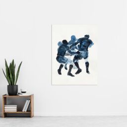"Artery8 Scrum Rugby Football Sport Players Watercolour Wall Art Print in Dark Blue - Size: W24"" x H32""" - thumbnail 4
