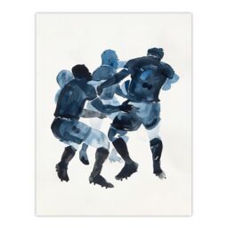 "Artery8 Scrum Rugby Football Sport Players Watercolour Wall Art Print in Dark Blue - Size: W24"" x H32""" - thumbnail 1