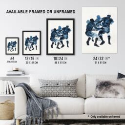 "Artery8 Scrum Rugby Football Sport Players Watercolour Wall Art Print in Dark Blue - Size: W24"" x H32""" - thumbnail 3