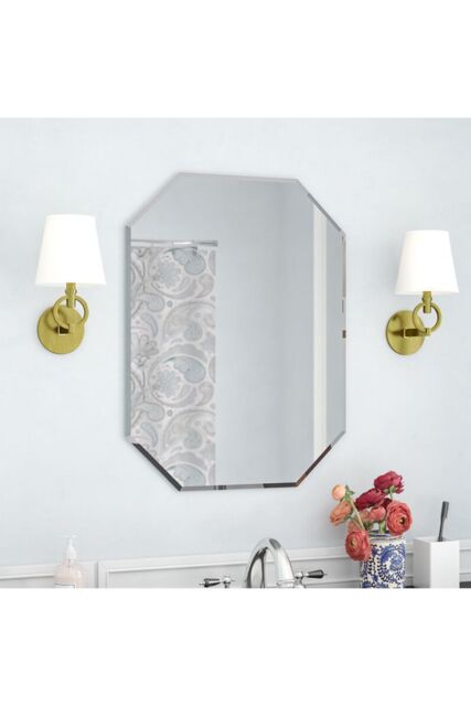 Living and Home 40cm W x 60cm H Modern Frameless Octagon Wall Mirror in Silver - Size: 40 cm W x 60 cm H