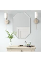 Living and Home 40cm W x 60cm H Modern Frameless Octagon Wall Mirror in Silver - Size: 40 cm W x 60 cm H - thumbnail 2