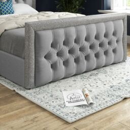 KDMD Rincon Glitter Border Upholstered Soft Velvet Designer Bed Frame in Grey - Size: Double - thumbnail 4