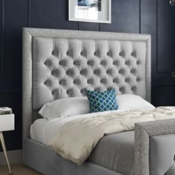 KDMD Rincon Glitter Border Upholstered Soft Velvet Designer Bed Frame in Grey - Size: Double - thumbnail 3
