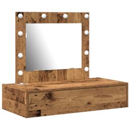 Berkfield Home Wall Hanging Dressing Table with LED Lights Old Wood in Brown - thumbnail 2