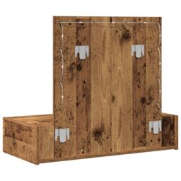 Berkfield Home Wall Hanging Dressing Table with LED Lights Old Wood in Brown - thumbnail 7