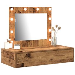 Berkfield Home Wall Hanging Dressing Table with LED Lights Old Wood in Brown - thumbnail 3
