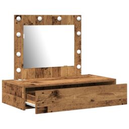 Berkfield Home Wall Hanging Dressing Table with LED Lights Old Wood in Brown - thumbnail 4