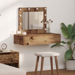 Berkfield Home Wall Hanging Dressing Table with LED Lights Old Wood in Brown - thumbnail 1