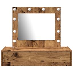 Berkfield Home Wall Hanging Dressing Table with LED Lights Old Wood in Brown - thumbnail 5