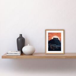 "Artery8 Wall Art Print Edinburgh Castle & Old Town Atmospheric Sunset Artwork Framed 9X7 Inch in Beige - Size: W7"" x H9""" - thumbnail 2