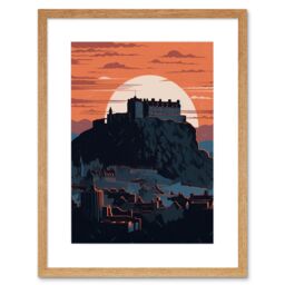 "Artery8 Wall Art Print Edinburgh Castle & Old Town Atmospheric Sunset Artwork Framed 9X7 Inch in Beige - Size: W7"" x H9""" - thumbnail 1