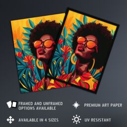 Artery8 Wall Art Print Caribbean Woman Shades Pop Art Sunny Day Painting Art Framed Poster in Black - Size: A4 - thumbnail 2
