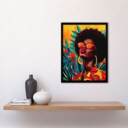 Artery8 Wall Art Print Caribbean Woman Shades Pop Art Sunny Day Painting Art Framed Poster in Black - Size: A4 - thumbnail 4
