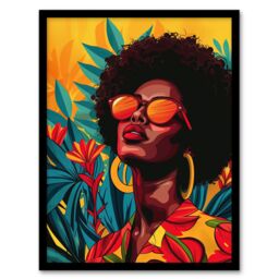 Artery8 Wall Art Print Caribbean Woman Shades Pop Art Sunny Day Painting Art Framed Poster in Black - Size: A4 - thumbnail 1