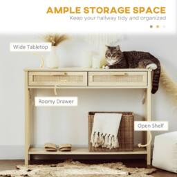 Wyld Haus Sedi 100cm Natural Wood Effect Console Table 2 Drawers Bottom Shelf - thumbnail 4