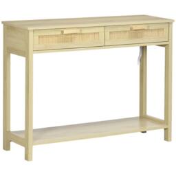 Wyld Haus Sedi 100cm Natural Wood Effect Console Table 2 Drawers Bottom Shelf - thumbnail 2
