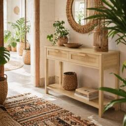 Wyld Haus Sedi 100cm Natural Wood Effect Console Table 2 Drawers Bottom Shelf