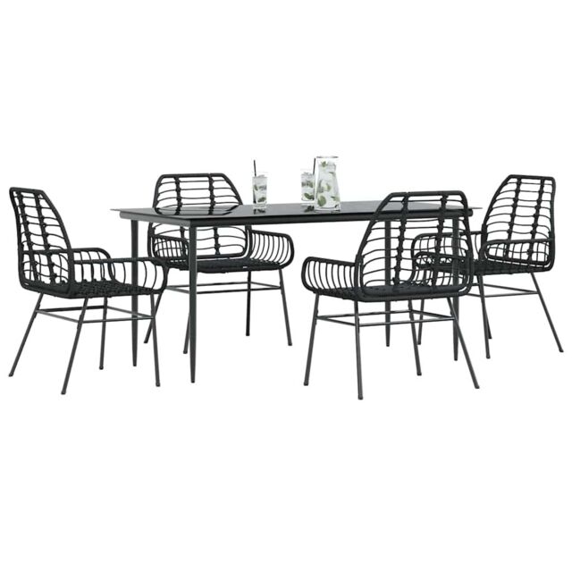 Berkfield Home 5 Piece Garden Dining Set Black Poly Rattan Glass - image 1