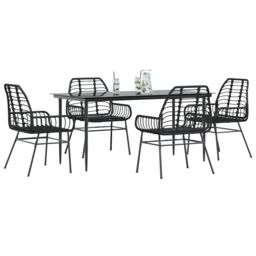 Berkfield Home 5 Piece Garden Dining Set Black Poly Rattan Glass - thumbnail 1