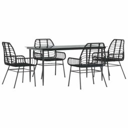 Berkfield Home 5 Piece Garden Dining Set Black Poly Rattan Glass - thumbnail 2