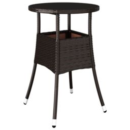 Berkfield Home Garden Table Ã˜60x75 cm Tempered Glass & Poly Rattan Brown - Size: 60x75 cm - thumbnail 2