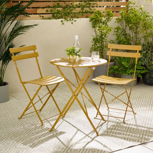 FurnitureboxUK Cabo 2 Seater Metal Bistro Set with Round Table in Mustard - image 1