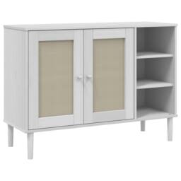 Berkfield Home Sideboard SENJA Rattan Look White 112x40x80cm Solid Wood Pine - Size: 112 x 40 x 80 cm