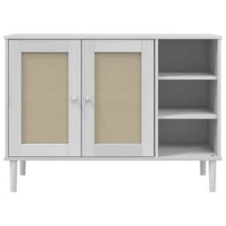 Berkfield Home Sideboard SENJA Rattan Look White 112x40x80cm Solid Wood Pine - Size: 112 x 40 x 80 cm - thumbnail 5